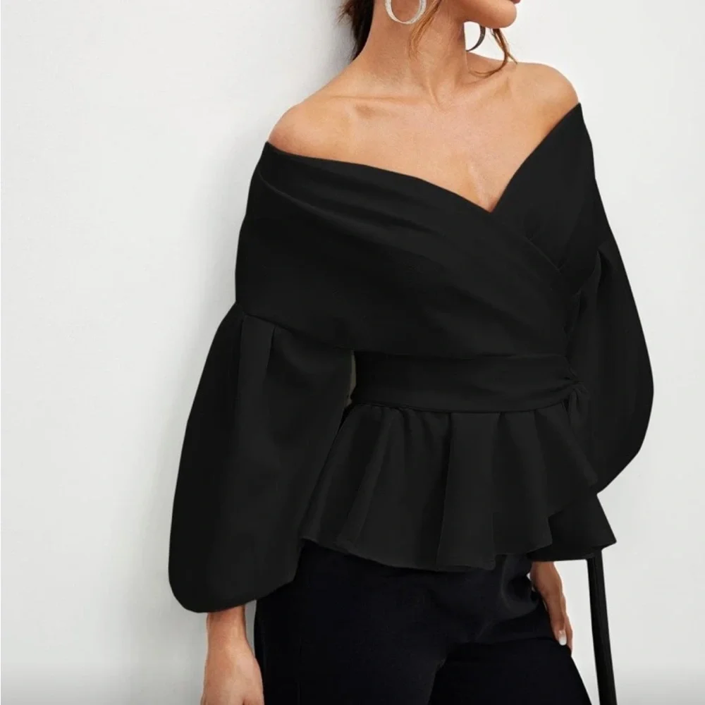 Elegant White Wrap Open Front Blouse Top Shirt - Picture 4 of 8